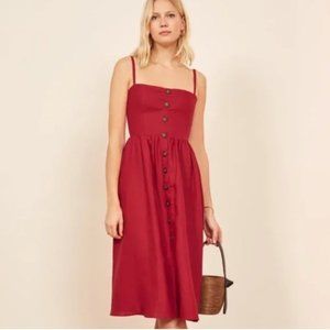 Reformation Tori Cherry Red Linen Button Up Midi Dress